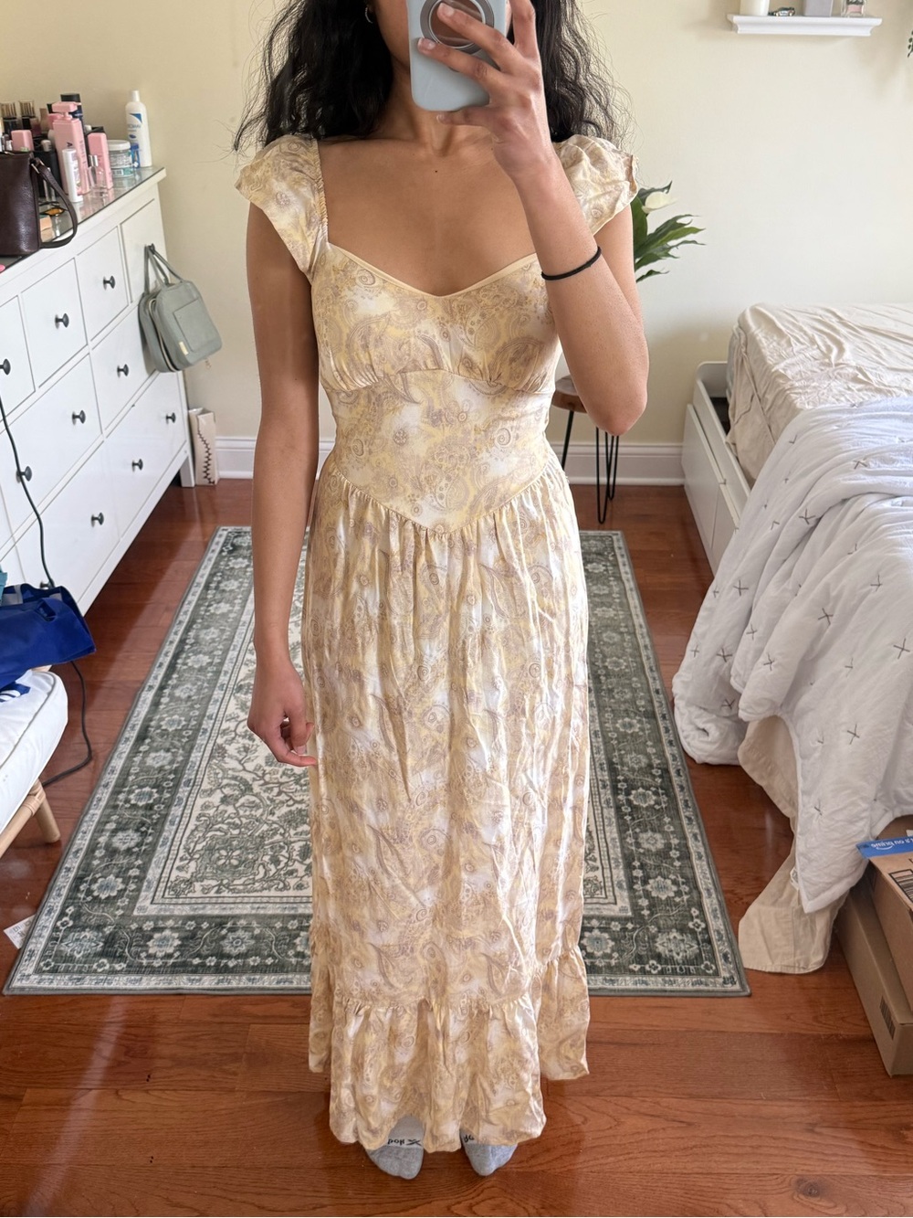 Free for all Cream and Yellow Paisley Maxi Dress